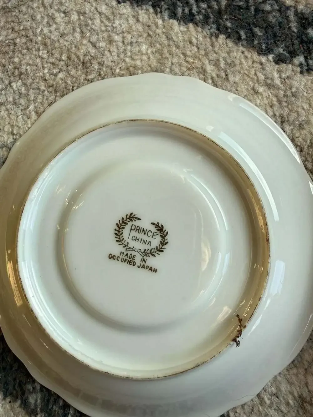 VTG Prince China Saucer Hand-Painted Floral Green with Gold Trim